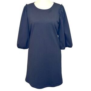 Ann Taylor dress black textured short full sleeve scoop neck shift dress Sz L